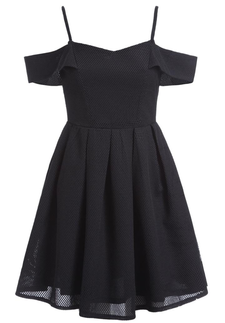 Romwe Spaghetti Strap Pleated Black Dress