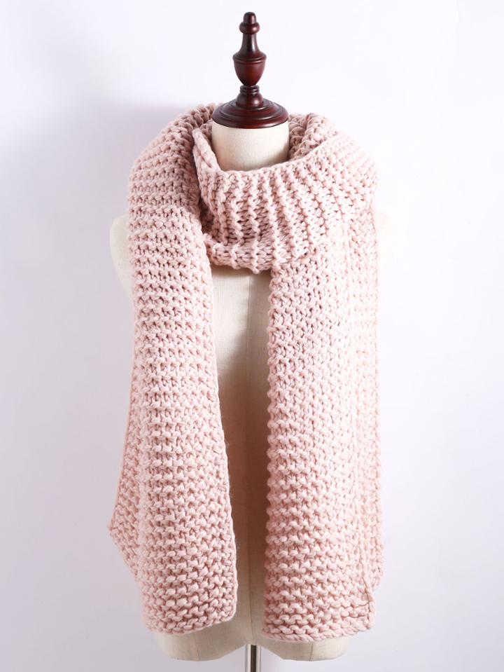 Romwe Pink Chunky Knit Textured Long Scarf