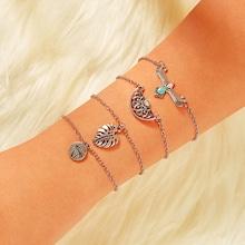 Romwe Palm & Coconut Tree Charm Chain Bracelet 4pcs