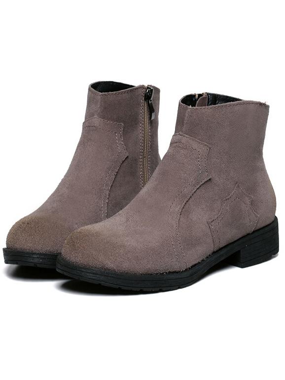Romwe Brown Round Toe Zipper Boots