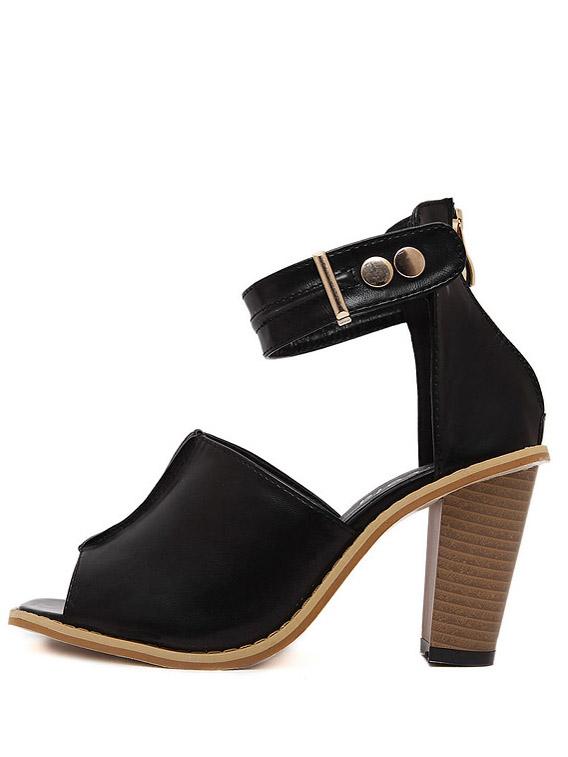 Romwe Black Faux Leather Block Mule Sandals