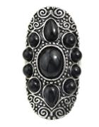 Romwe Black Gemstone Women Metal Ring