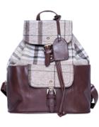 Romwe Coffee Contrast Plaid Pu Backpacks