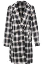 Romwe British Plaid Coat-black & White
