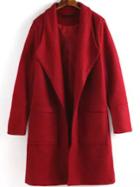 Romwe Lapel Long Sleeve Pockets Woolen Coat