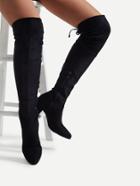 Romwe Lace Up Back Block Heeled Thigh High Boots