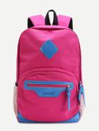 Romwe Hot Pink Canvas Front Zipper Double Strap Casual Backpack