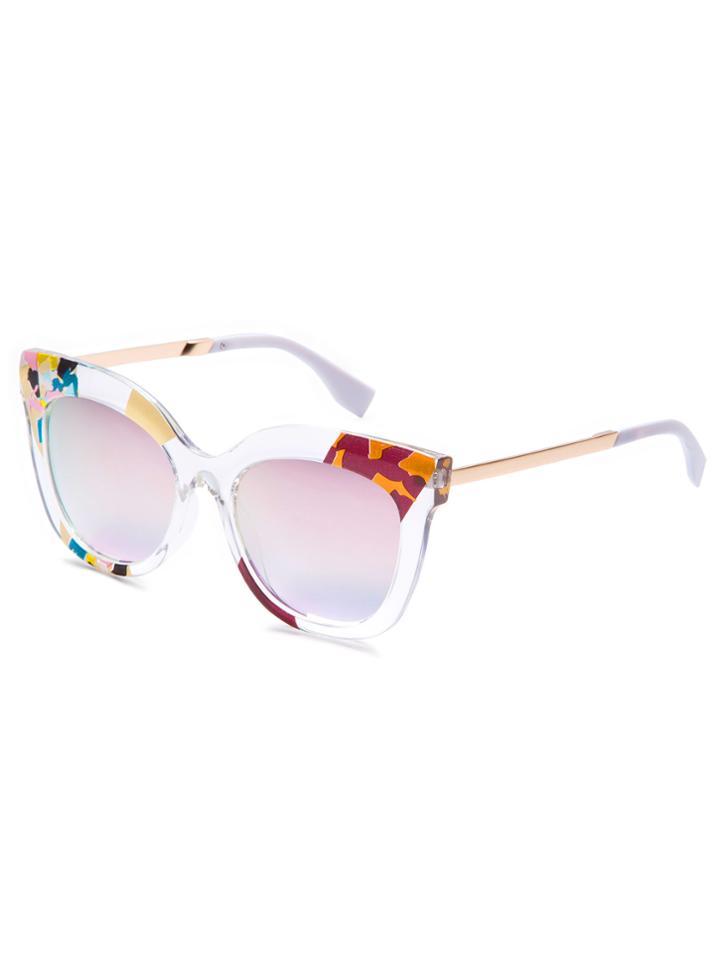 Romwe Clear Print Frame Pink Cat Eye Sunglasses