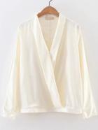 Romwe White V Neck Hidden Button Surplice Blouse