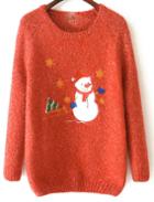 Romwe Snowman Pattern Knit Orange Sweater