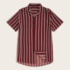 Romwe Guys Striped Notch Collar Button Front Shirt