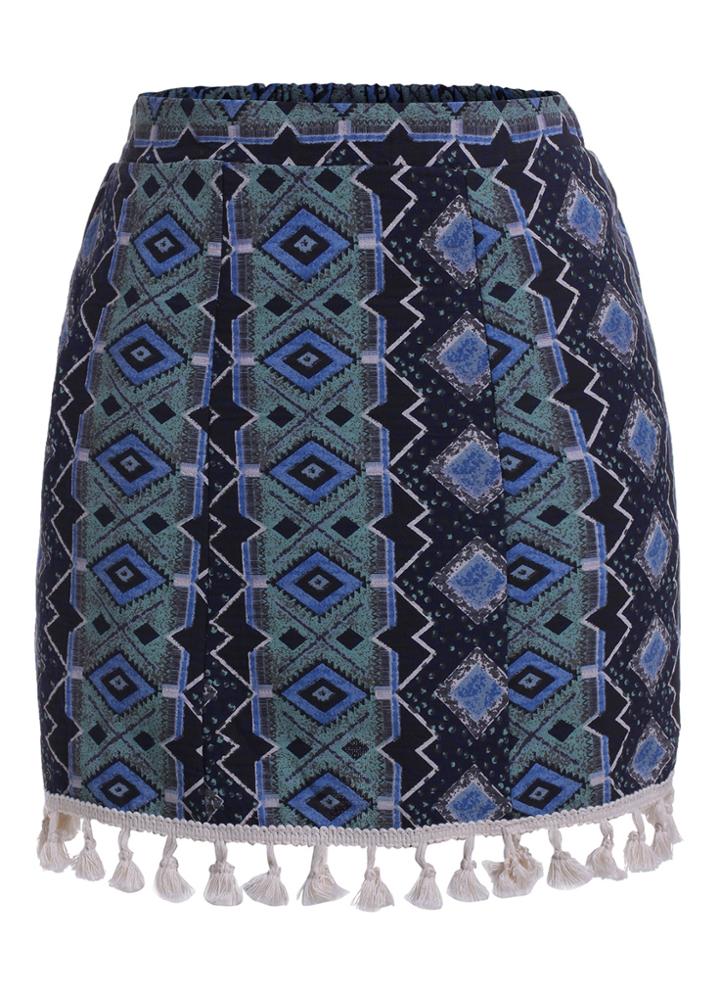 Romwe Tribal Print With Tassel Skirt