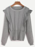 Romwe Grey Ruffle Trim Jersey Sweater