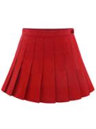 Romwe Button Pleated Red Skirt