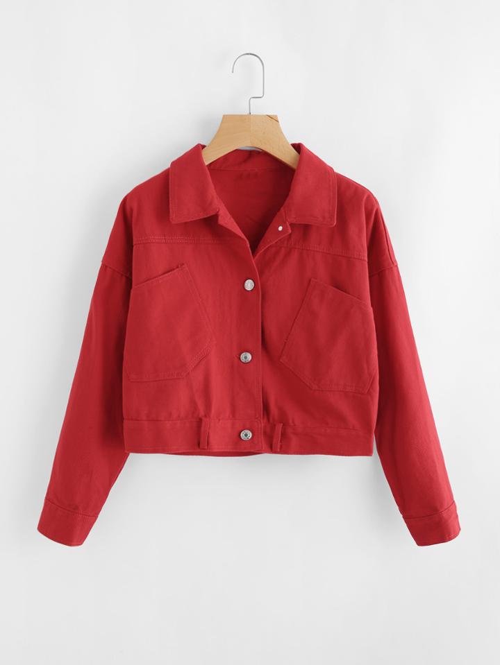 Romwe Button Detail Back Double Pockets Jacket