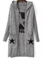 Romwe Hooded Stars Pattern Slit Grey Coat
