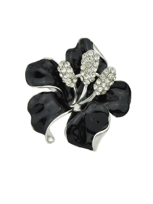 Romwe Black Enamel Flower Brooch