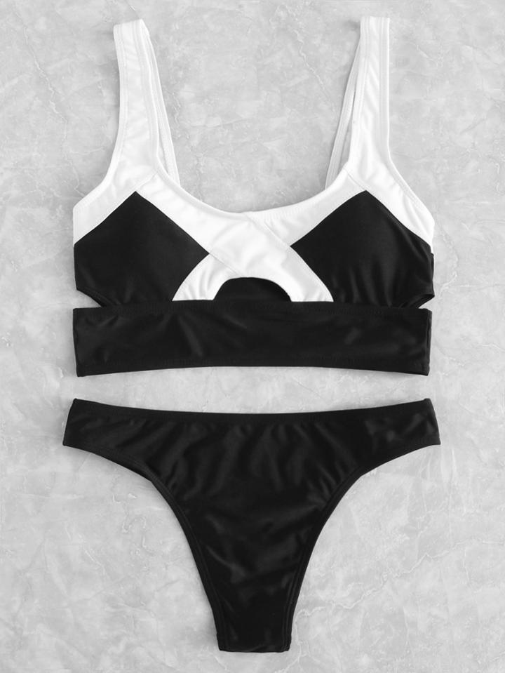 Romwe Colorblock Bikini Set