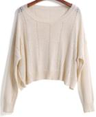 Romwe Round Neck With Hollow Crop White Sweater