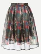Romwe Multicolor Tropical Print Box Pleated Skirt