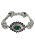 Romwe Vintage Style Silver Plated Chain Green Rhinestone Evil Eye Ladies Bracelet Models