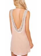 Romwe With Crochet Open Back A-line Pink Dress
