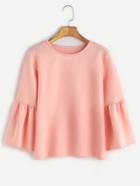 Romwe Pink Round Neck Bell Sleeve Blouse