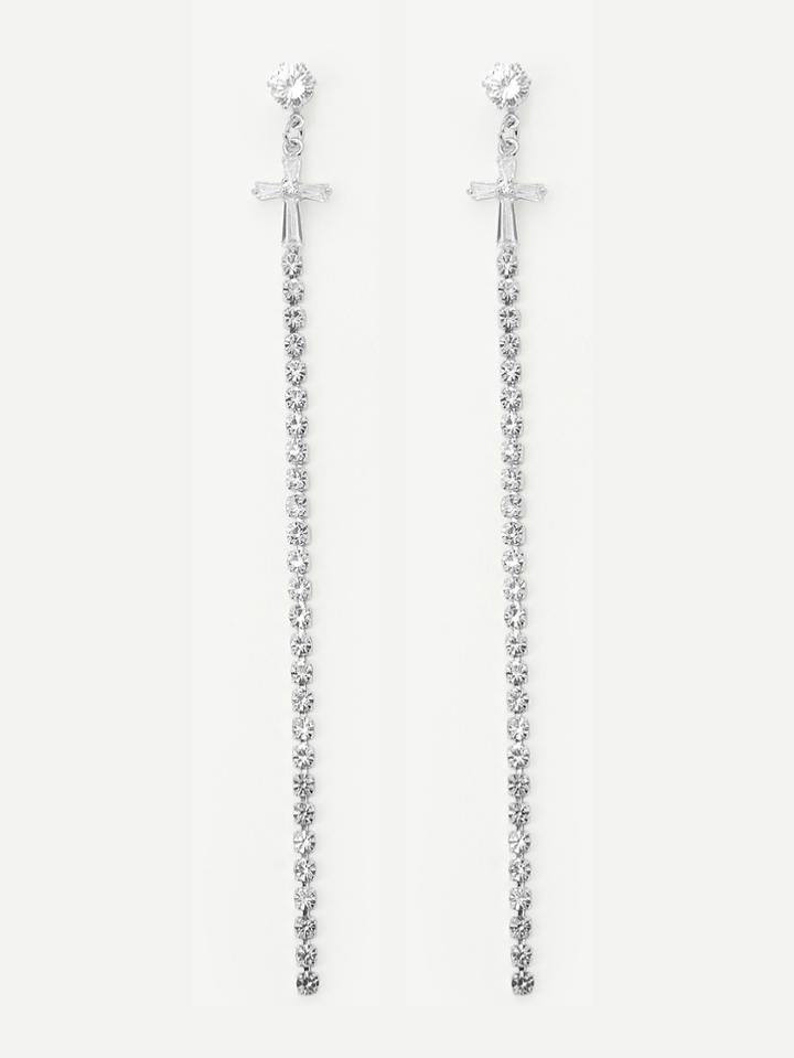 Romwe Cross Top Long Chain Drop Earrings