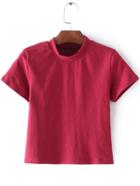 Romwe Red Mock Neck Short Sleeve Casual T-shirt