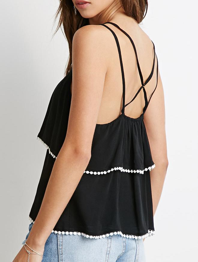 Romwe Spaghetti Strap With Crochet Black Cami Top