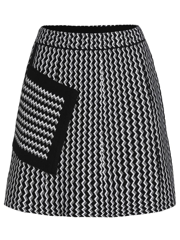 Romwe Chevron Patch Pocket A Line Skirt