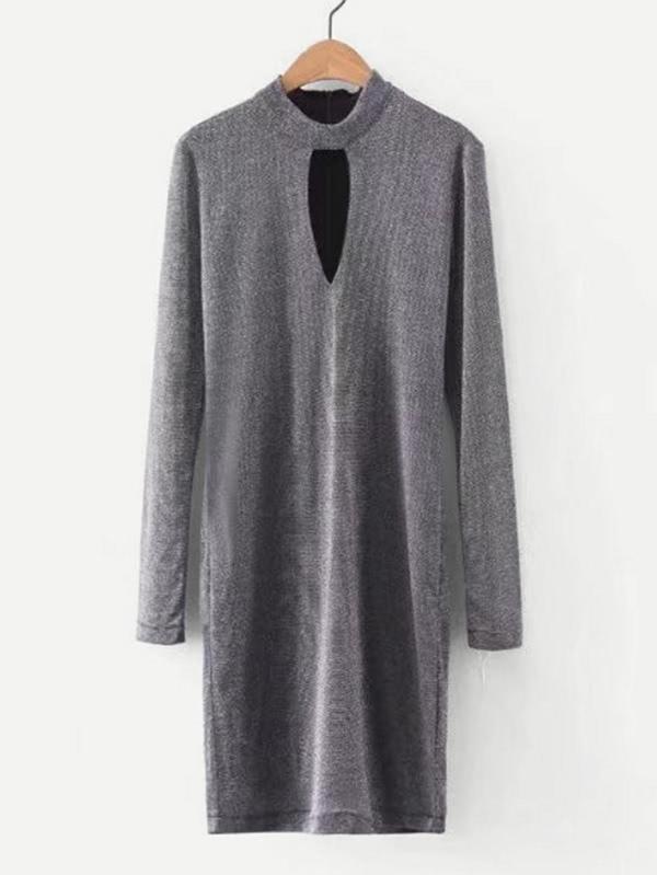 Romwe Mock Neck Keyhole Dress