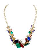 Romwe Multicolor Gemstone Gold Chain Necklace