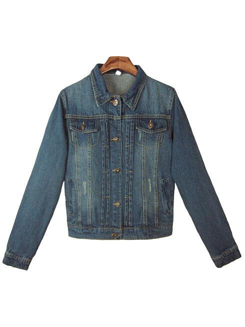 Romwe Lapel With Pockets Bleached Denim Blue Coat