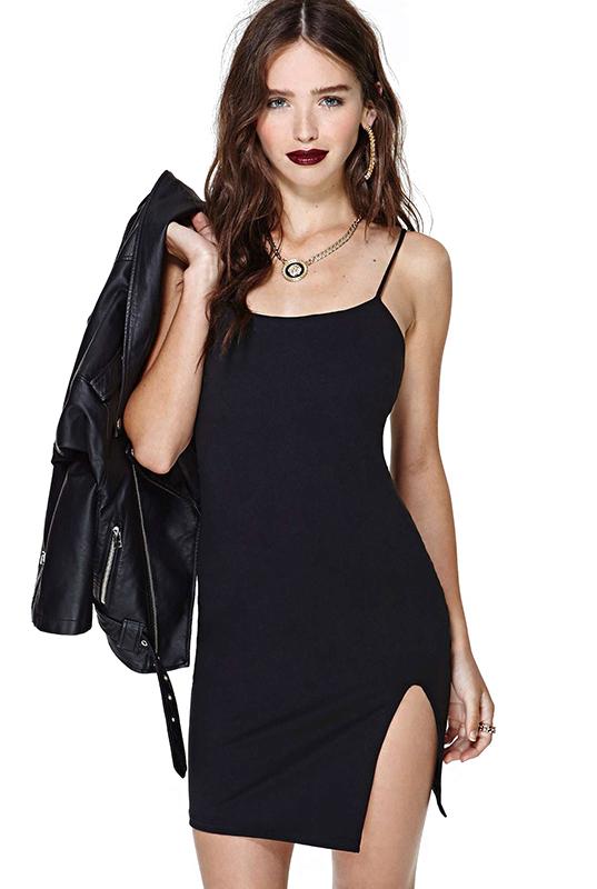 Romwe Spaghetti Strap Split Bodycon Dress