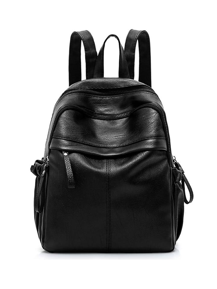 Romwe Zipper Pocket Front Pu Backpack