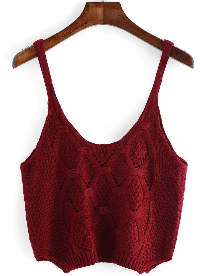 Romwe Spaghetti Strap Knit Maroon Cami Top