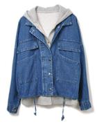 Romwe Hooded Drawstring Two Pieces Denim Outerwear