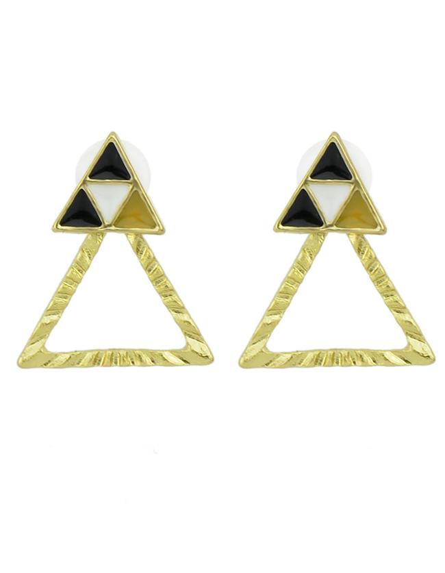 Romwe New Design Black Small Enamel Triangle Earrings