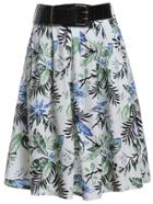 Romwe With Belt Florals Blue Skirt