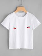 Romwe Cherry Embroidered Tee