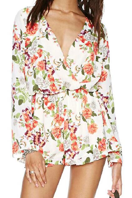 Romwe V-neck Floral Print  Playsuit