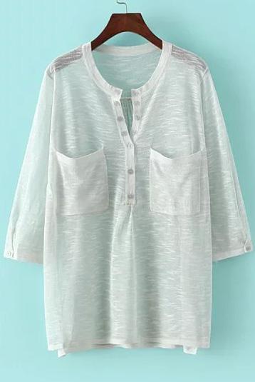 Romwe With Pockets Dip Hem Grey Sweater