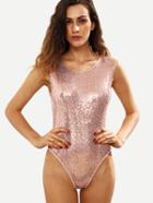 Romwe Pink Sequin Zip Back One-piece Swimwear