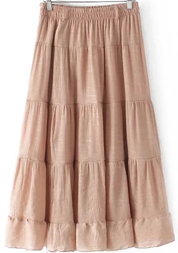 Romwe Elastic Waist Pleated Beach Coffee Skirt
