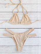 Romwe Apricot Cutout Design Triangle Bikini Set