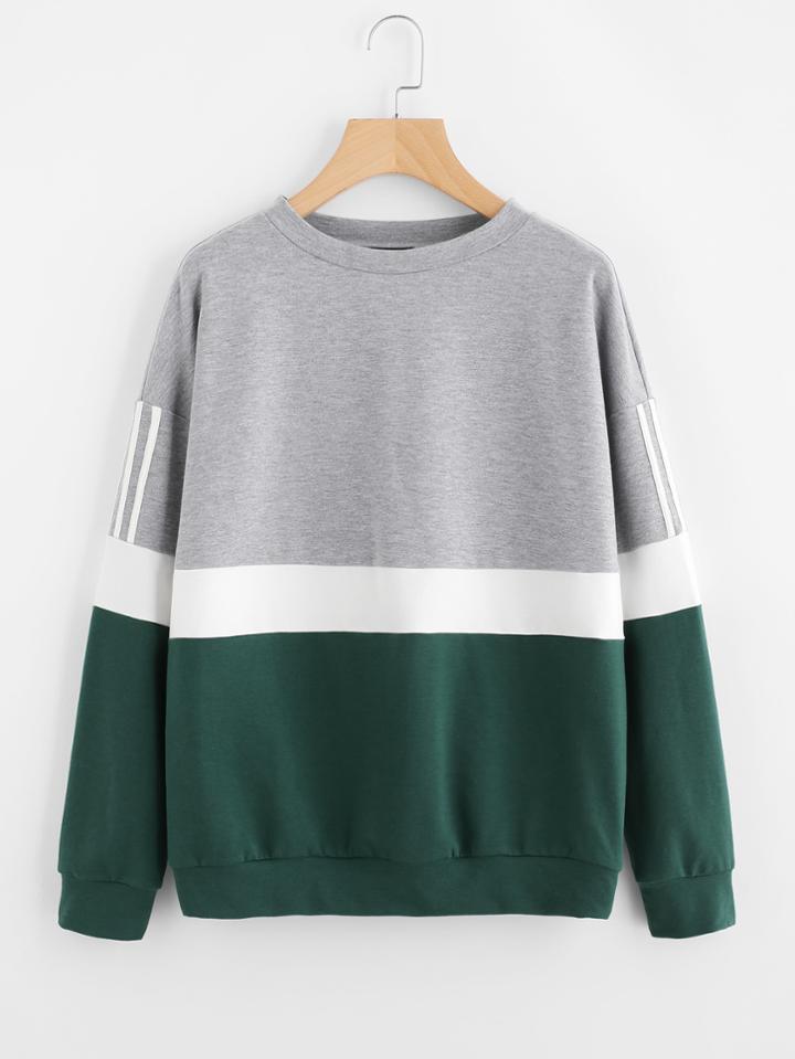 Romwe Striped Drop Shoulder Cut And Sew Sweatshirt