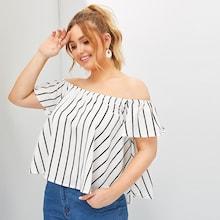 Romwe Plus Striped Off Shoulder Blouse