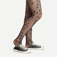 Romwe Star & Moon Pattern Fishnet Tights