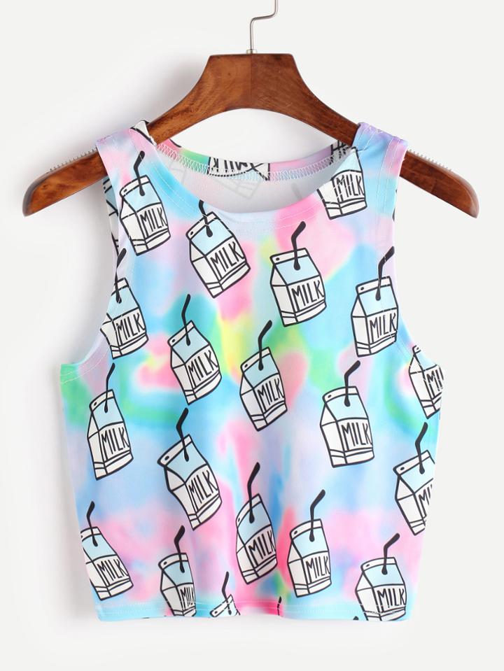 Romwe Milk Carton Print Tank Top